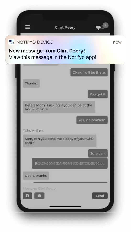 Receiving push notification alerts on the mobile app
