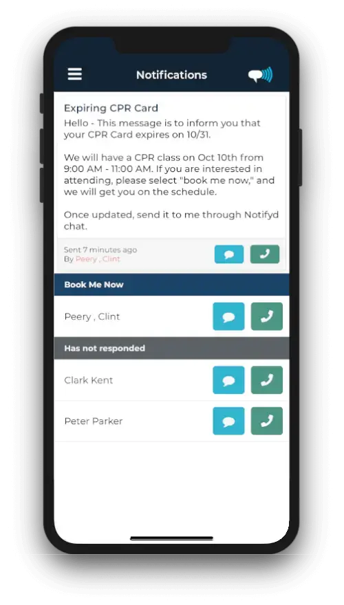 Managing compliance message responses from the app